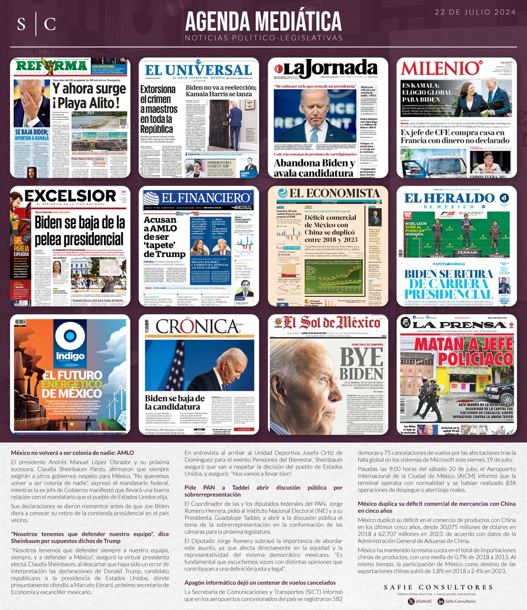 📰 #SafieConsultores te presenta el análisis de la agenda mediática de hoy. Descubre las tendencias y temas clave que están marcando la conversación nacional. #PrimerasPlanas #PolíticaNacional

💻 us16.campaign-archive.com/?u=25388c52105…