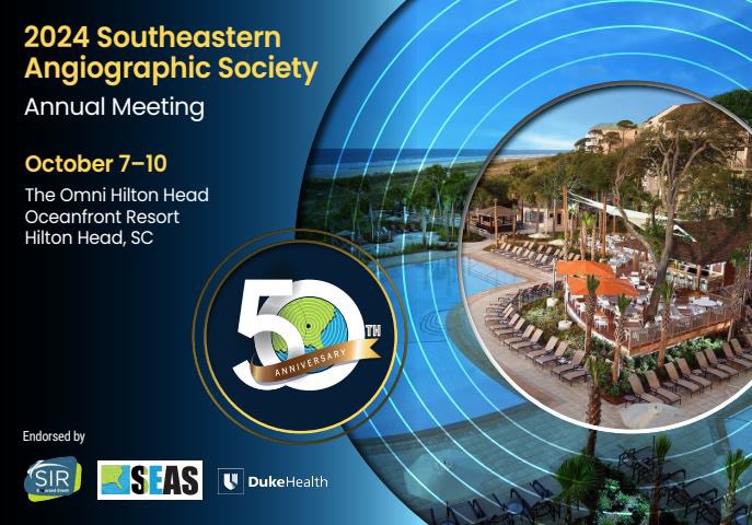 AJ Gunn (@ajgunnmd) on Twitter photo Register for the upcoming Southeastern Angiographic Society meeting in Hilton Head, SC on Oct 7-10!
Register here: seangio.org
Looking forward to programming on oncologic interventions from <a href="/kiremagarciamd/">Kirema Garcia-Reyes, MD</a>, <a href="/GabGabrielMD/">Gaby E. Gabriel, MD, FSIR</a>, <a href="/kavikrishVIR/">Venkatesh (Kavi) Krishnasamy</a>, & more! Register for the upcoming Southeastern Angiographic Society meeting in Hilton Head, SC on Oct 7-10!
Register here: seangio.org
Looking forward to programming on oncologic interventions from <a href="/kiremagarciamd/">Kirema Garcia-Reyes, MD</a>, <a href="/GabGabrielMD/">Gaby E. Gabriel, MD, FSIR</a>, <a href="/kavikrishVIR/">Venkatesh (Kavi) Krishnasamy</a>, & more!