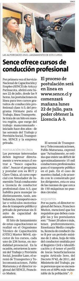 #MTTEnLaPrensa🗞️ La Estrella de #Arica destaca los cursos SENCE de conducción profesional A-3, iniciativa que se trabajó en conjunto por nuestra SeremiTT, <a href="/sencearica/">SenceAricaParinacota</a> y <a href="/SeremiTrabajoXV/">Seremi Trabajo y Previsión Social Arica</a> Esta acción ayudará a paliar el déficit de conductores profesionales en la región 🌅🏔️