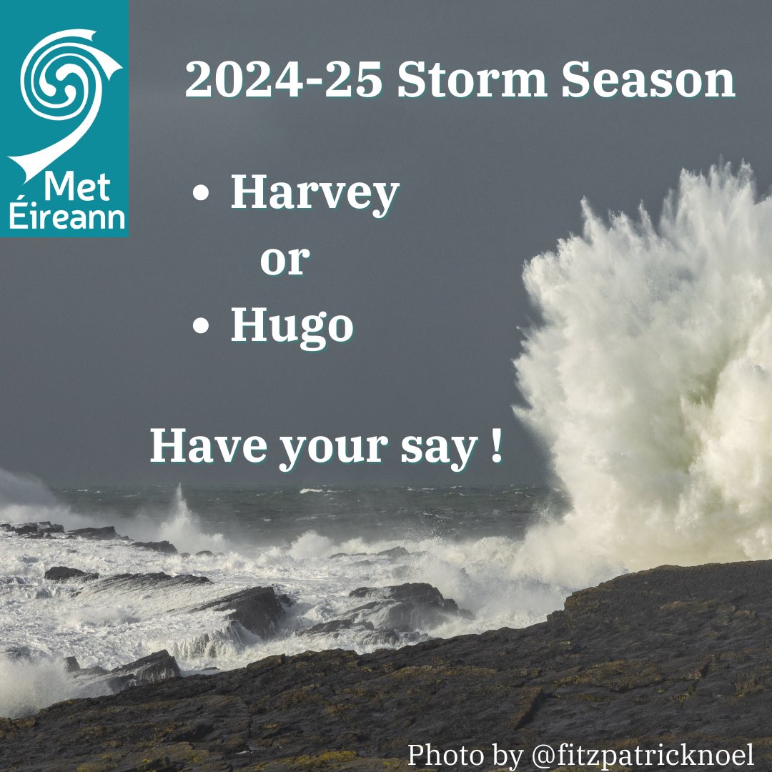 It’s that time of the year again! 

The 2024-25 Storm Season will start in September and we’re getting a new list of names ready for it. 

Should it be Hugo or Harvey ? Cast your vote in the poll we have set up on IG: instagram.com/p/C9uyf08M-TY/…