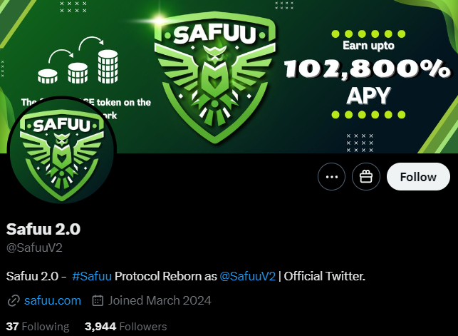 CryptoRugMunch's tweet photo. Serial scammer Bryan King-Legend has finally had his X account, @bryanlegendceo, suspended. Unfortunately, his current scam, Safuu 2.0, which promises an absurd APY of up to 102,000%, is still active under the account @SafuuV2. This account needs to be taken down as well. People like Bryan won't stop until they are stopped.