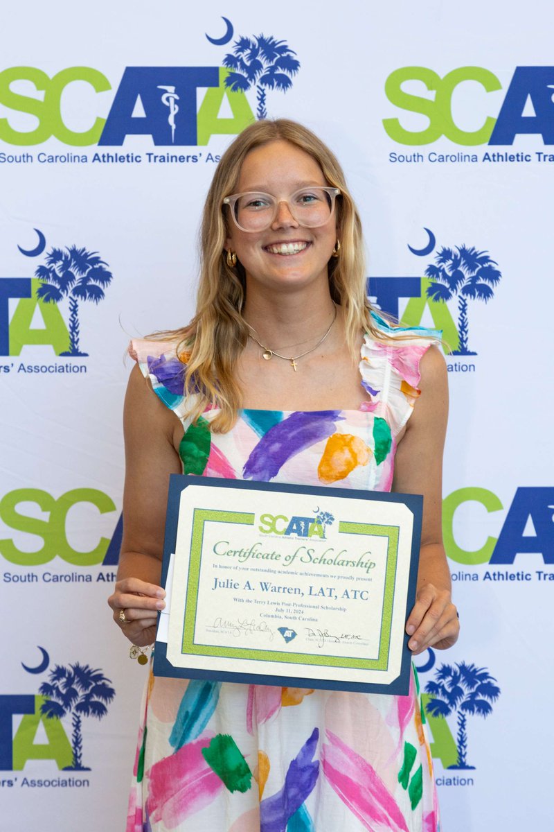 SCATCs's tweet photo. Congratulations to the 2024 Terry Lewis Post-Professional Scholarship, Julie Warren, LAT, ATC.  Julie is a post professional student at University of South Carolina, and head athletic trainer at Fairfield Central High School. #scata24 #athletictraining https://t.co/JH8M3A1EMG