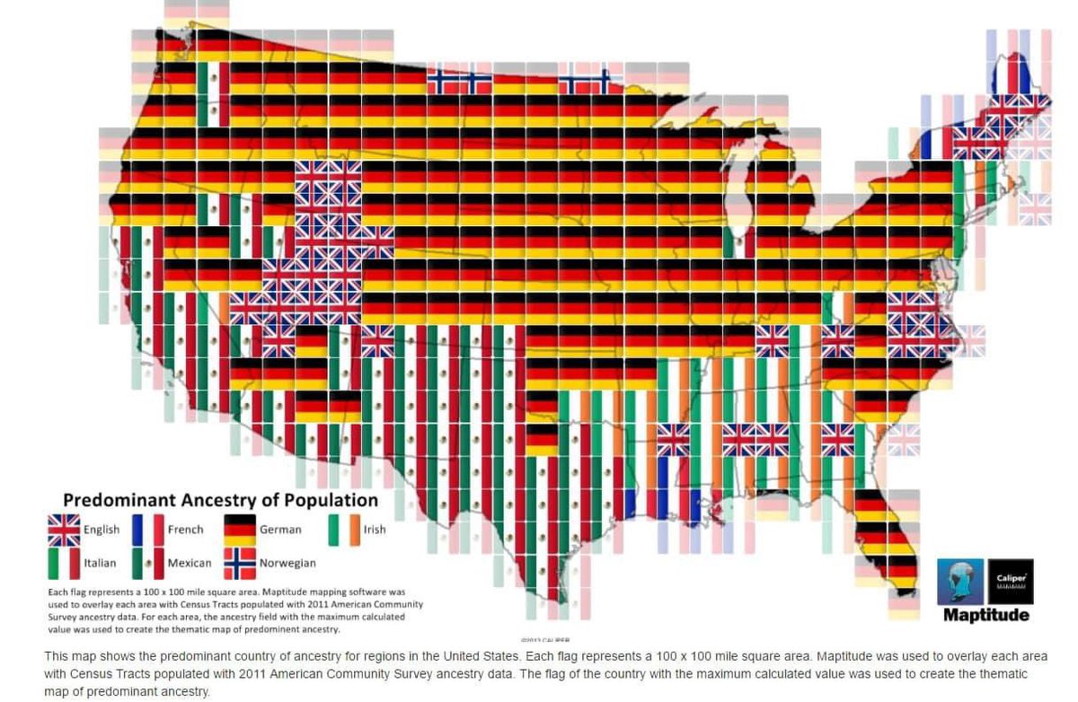 Origin of the ancestors that predominates in each region of the USA 🇺🇸. 

But sure, all ze Germans went to Argentina 🇦🇷