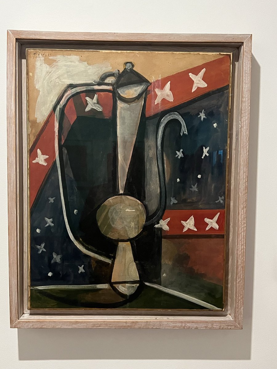 artvisitor2's tweet photo. L’Aiguiere au fond etoile, 1946
Pablo Picasso
(Huile, gouache et crayon sur papier double maroufle a la cire sur toile, montee sur support rigide)
(Musee Picasso, Antibes, France)

#PabloPicasso #MuseumArt #arthistory #artlover https://t.co/eSmhJ8NhRt