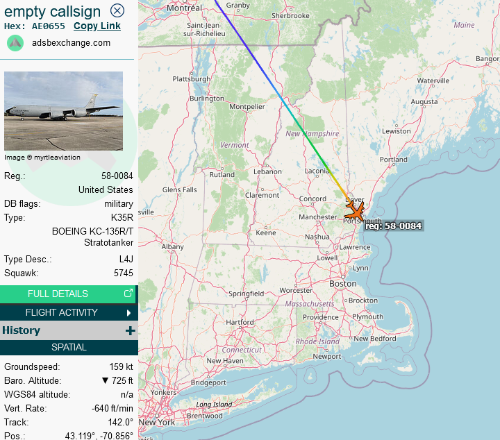 SirListenalot's tweet image. #KC135 #AE0655 #BLUE21 out of Fairbanks inbound Pease. Took German #Tornado's #RETRO71-72 from Elmendorf with him. The Tornado's just arrived at Bangor