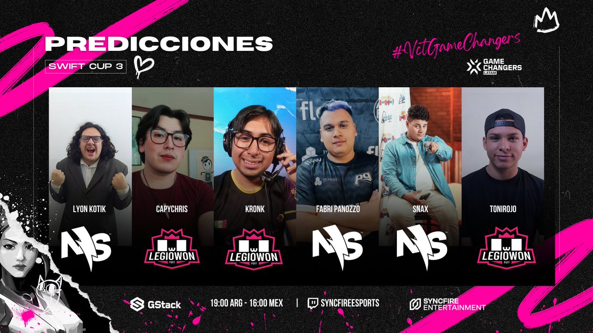 SyncFireENT's tweet photo. 🔮 ¡Presentamos las predicciones de nuestros talentos para la final del lower bracket del norte de la #SwiftCup3! 🔮
🔸@legiowon 🆚 @ggnosweat
¿Quiénes acertarán? 🤔
No te pierdas la serie por el canal de 📺 https://t.co/eS6Zlm0nvs https://t.co/TWyZaub0wV