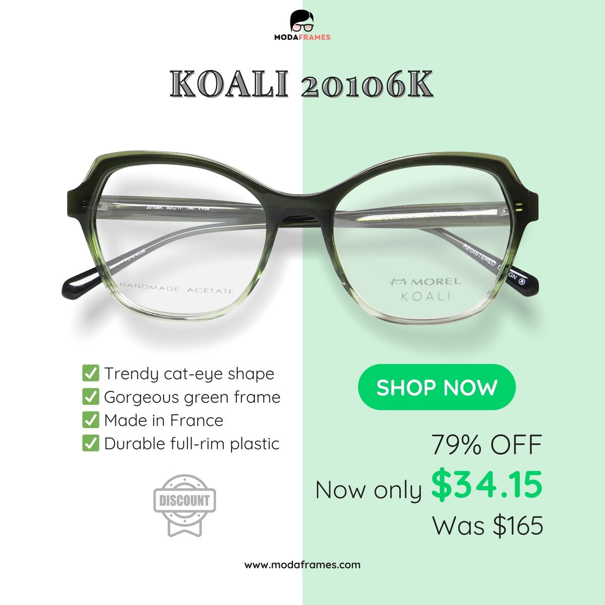 ModaFrames's tweet image. 👀 Blink and you&apos;ll miss this deal! 👓 
Shop now: modaframes.com/products/koali…
🔥 79% OFF Koali 20106k Eyeglasses 🔥
Was $165, Now just $34.15! 
🇫🇷 French-made 
😎 Cat-eye chic 
💚 Gorgeous green 
Upgrade your look for less than your weekly coffee run! ☕ 
#EyewearSale #ModaFrames