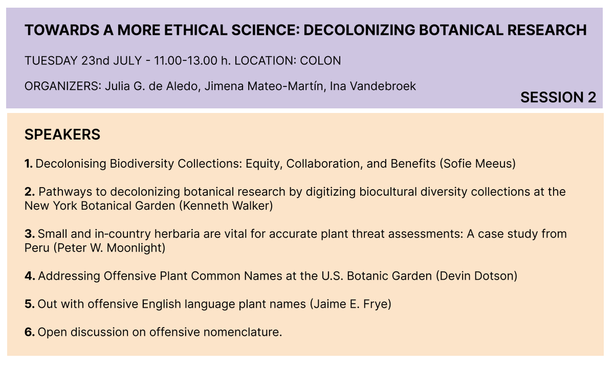 Thank you all for the participation!! Great discussions came up! 💬
Tomorrow more: "Decolonizing botanical research - session 2", from 11h to 13h at Colon Room. 
More info 👇👇