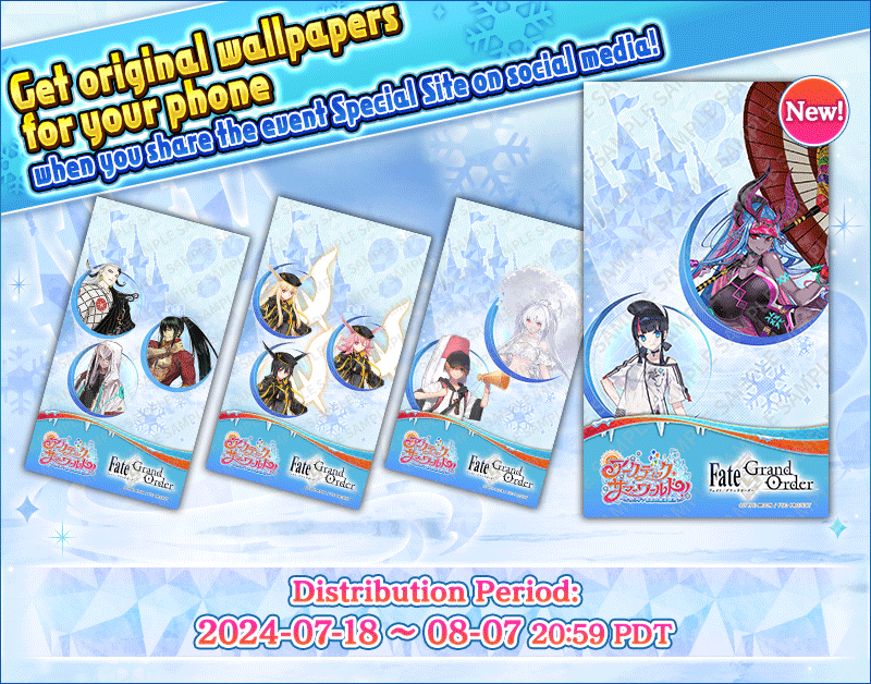 Enjoy the next "Arctic Summer World! Chaldea's Magical Summer Theme Park" wallpaper release featuring ★5 (SSR) Ibuki-Douji (Berserker)! Get this original wallpaper and more for your phone when you share the website on social media!

More info➡️ fate-go.us/arctic_summerw…
#FateGOUSA