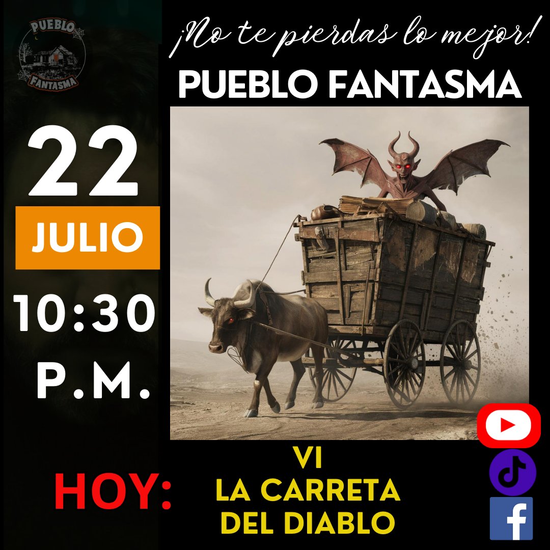 monikitakika's tweet photo. ¿Has oído hablar sobre la Carreta del Diablo?
Un increíble relato te traemos esta noche en una nueva edición de Pueblo Fantasma. Nos encontramos a las 22:30 horas.
@CesarParraGuia @KenerLooR @_caiste @adnradiochile @ChicaPattyTwT @marcelita1986_ https://t.co/LKhlBfI6pr
