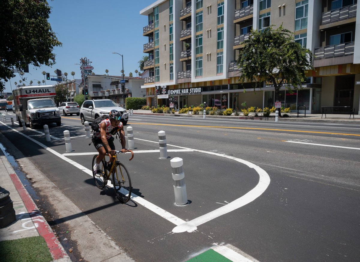 Cyclist in Hollywood Blvd bike lane