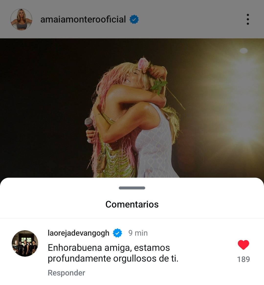 La oreja de Van Gogh comentando la publicación de Amaia en su regreso. Simplemente: llorando 🥲❤️🌹