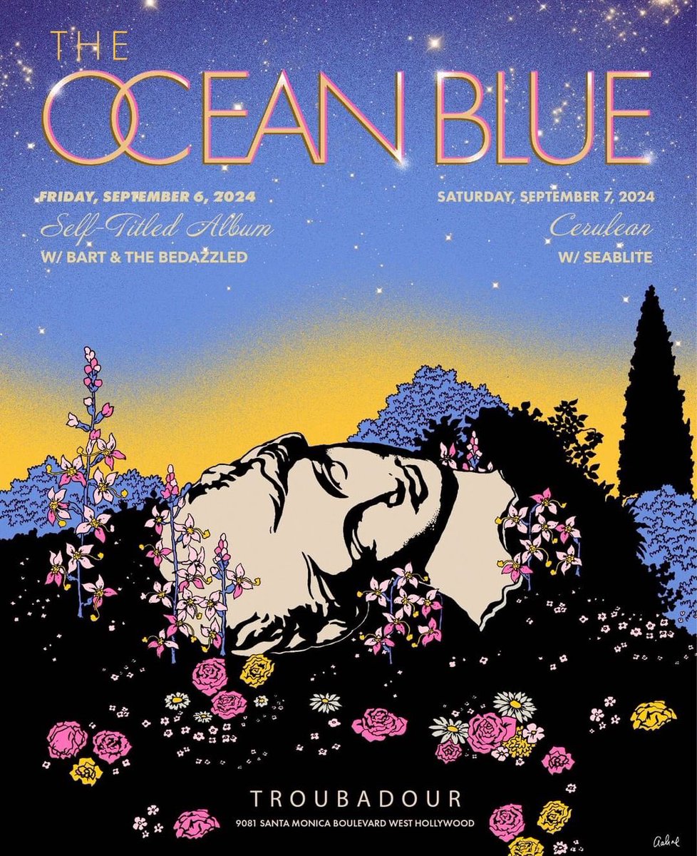 THE OCEAN BLUE (@theoceanblue) on Twitter photo 🩵🌼🌸✨ Official poster by @GalineMod for our LA show <a href="/theTroubadour/">Troubadour</a> w/ @seabliteband & <a href="/BARTDAVENPORT/">BART DAVENPORT</a> + the Bedazzled 🩵🌼🌸✨ Official poster by @GalineMod for our LA show <a href="/theTroubadour/">Troubadour</a> w/ @seabliteband & <a href="/BARTDAVENPORT/">BART DAVENPORT</a> + the Bedazzled