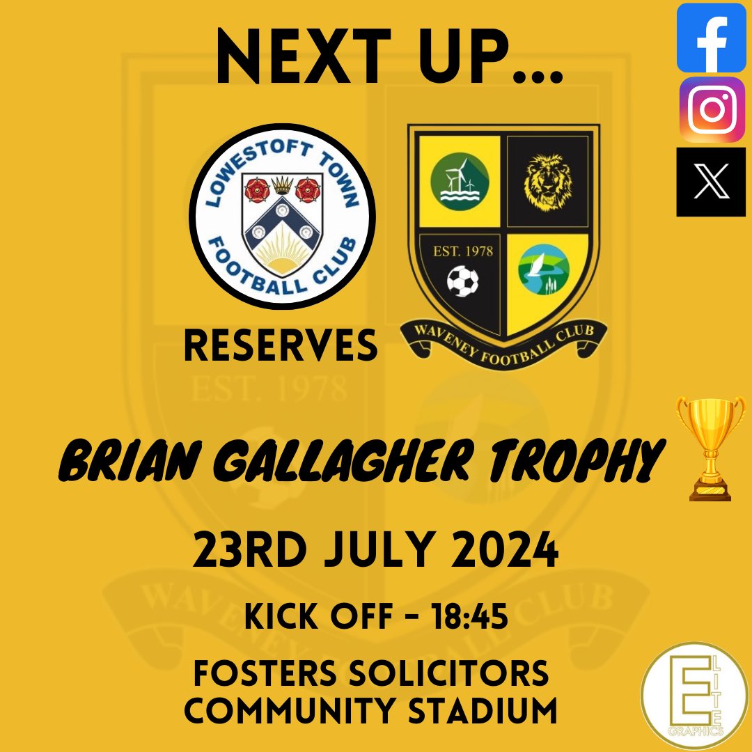 WAVENEYOFFICIAL's tweet photo. 🏆 Brian Gallagher Trophy 🏆 

🎫Free Entry! 🎫 

On Tuesday night, our First Team take on Lowestoft Town Reserves for the Brian Gallagher Trophy. This special match honours the founder of our football club, but also celebrates all of the work that he did for the local community. https://t.co/OMSWvweGtc