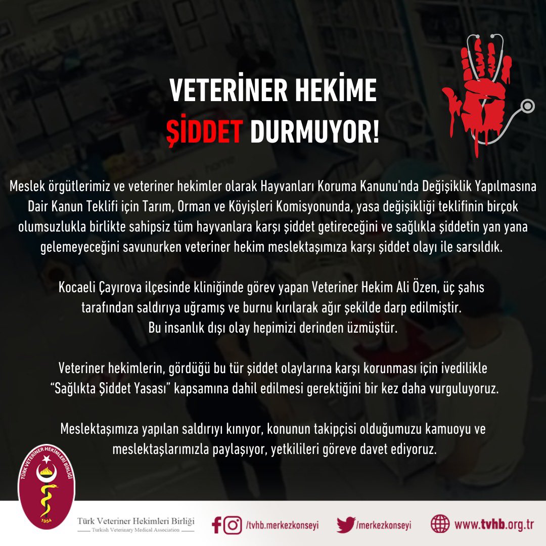 Meslek örgütlerimiz ve veteriner hekimler olarak Hayvanları Koruma Kanunu'nda Değişiklik Yapılmasına Dair Kanun Teklifi için Tarım, Orman ve Köyişleri Komisyonunda, yasa değişikliği teklifinin birçok olumsuzlukla birlikte sahipsiz tüm hayvanlara karşı şiddet getireceğini ve