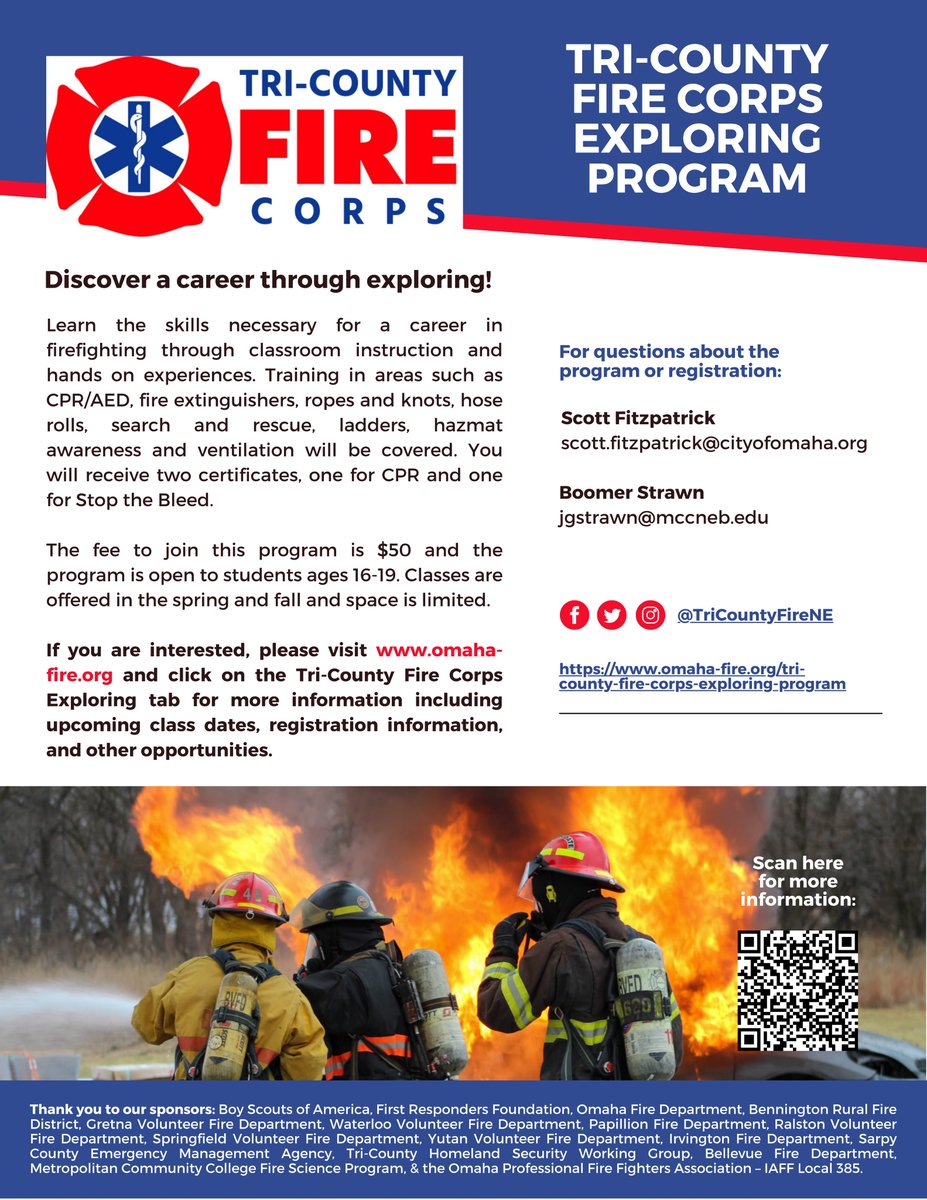 Registration for our 2024 Fall Class is now live! This is a great opportunity for students to discover a career in the fire service through exploring. 

- Class begins on Saturday, 9/7 
- Cost: $50/student

Visit scoutingevent.com/326-TriCounty2… to register today!