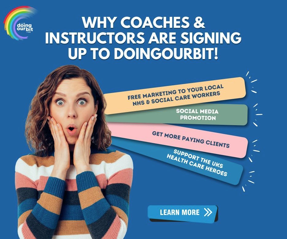 DoingOurBit,  If you’re able to offer a few spaces in the classes you run, we can promote your business to thousands of NHS and Social Care workers.  Its free to sign up:
live.fibodo.com/dob-hosts
doingourbit.org.uk
#doingourbit #gym #instructor #coach #studio  #wellbeing