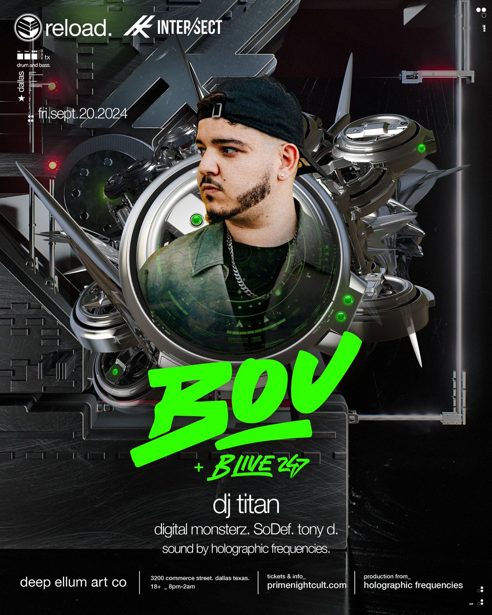 DALLAS — we are pleased to bring you all the full lineup for the rescheduled date on 9.20 with <a href="/bou_dnb/">Bou</a> ft. MC <a href="/BLive/">B Live 247</a>, support from <a href="/djtitanofficial/">DJ Titan</a>, Digital Monsterz, <a href="/SoDefMusic/">SO DEF</a>, and the newly added Tony D. ⚡️

Sound &amp; Visuals by Holographic Frequencies 🔊 🎛️