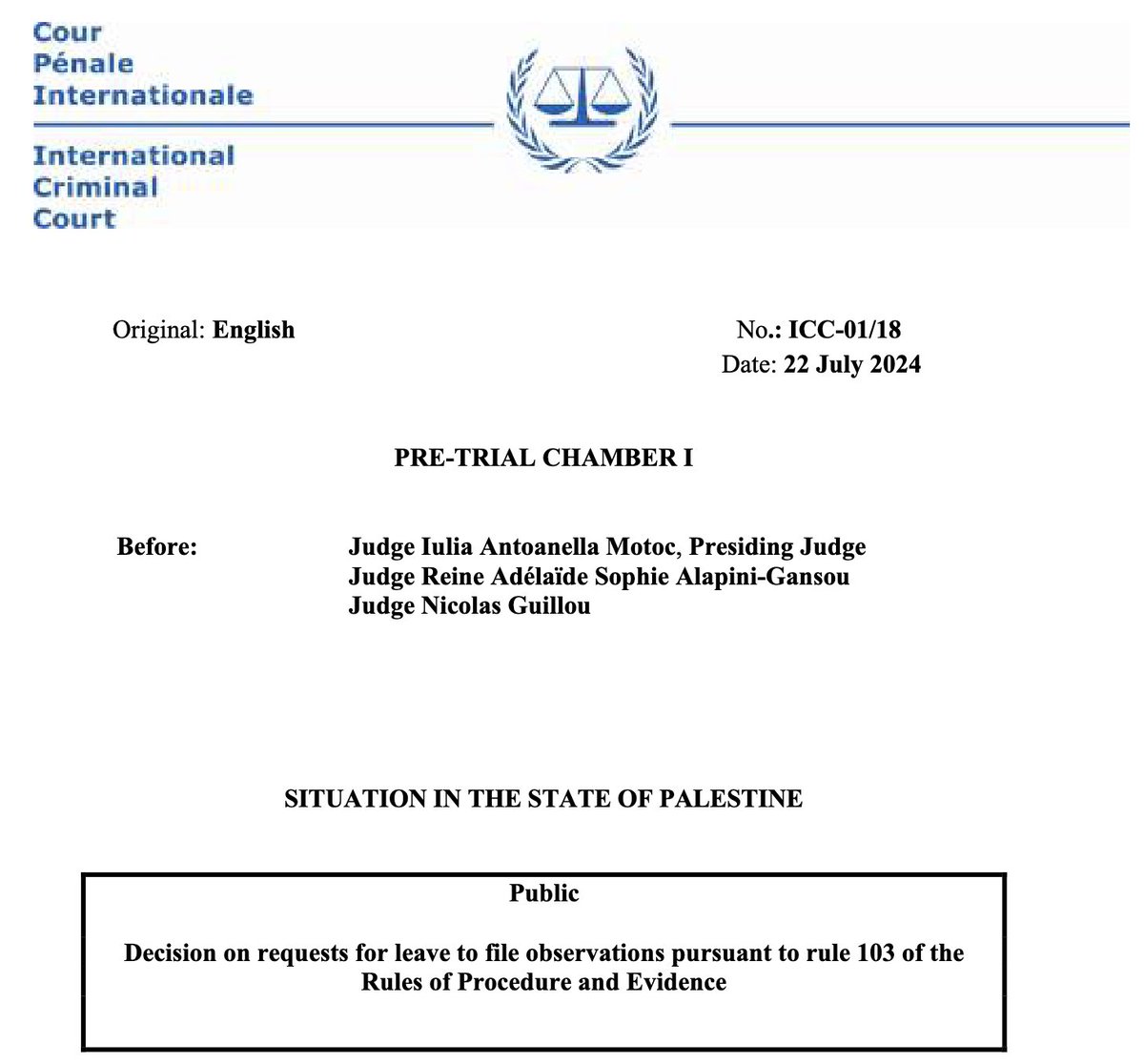 shanedarcy_'s tweet image. Ireland authorised by ICC Pre-Trial Chamber to submit observations following UK's request on jurisdiction in Palestine situation.

Other are Palestine, Spain, Norway, Argentina, Hungary, Chile, Mexico, Colombia, US, Brazil, Congo, S Africa, Bangladesh, Comoros, Bolivia &amp;amp; Djibouti