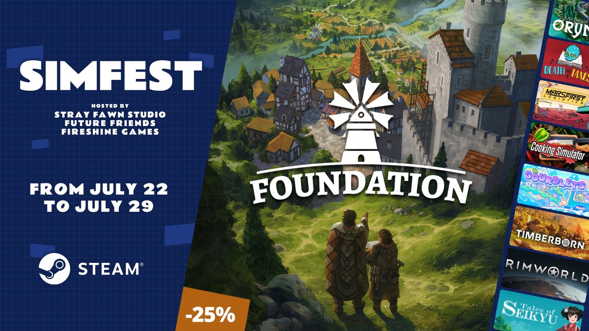Get 25% OFF Foundation all week as part of <a href="/SteamSimfest/">Steam SimFest</a> 2024!

As an added bonus get even more discount with the <a href="/Timberborn/">Timberborn | 1.0 coming soon! 💣</a> / Foundation bundle 🎉

Check it out now👉 bit.ly/SIMFEST_Founda…

#indiedev #steam #citybuilder #indiegame