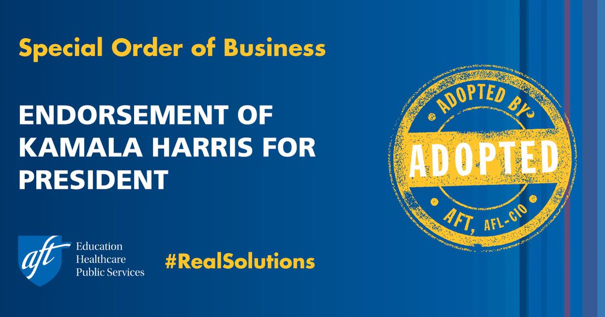 It’s official! @aftunion delegates just voted to endorse @kamalaharris. I spoke in support of the resolution—for our students, our patients, our families, our communities, our democracy and ourselves! Let’s win this!