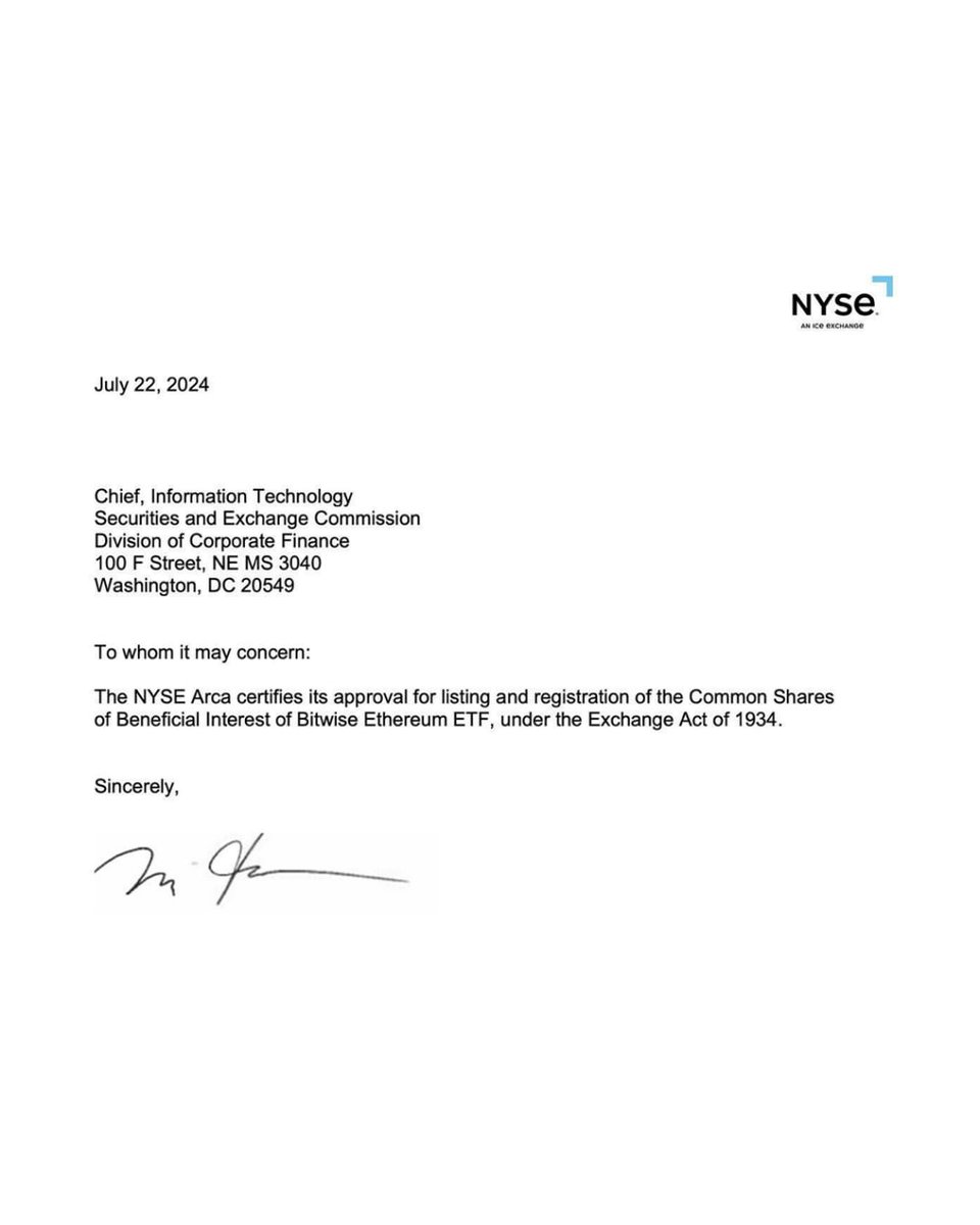 🚨 JUST IN: #Ethereum Spot ETF To Go Live Tomorrow In The US 🇺🇲