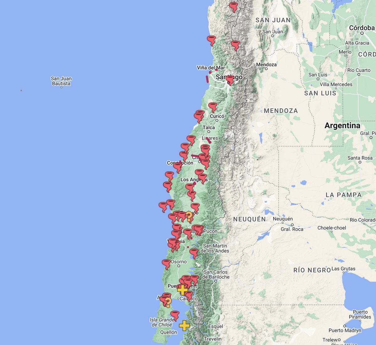 Chile es un país de tornados 🌪️, y algunos pueden ser muy violentos. Para saber dónde se producen 🧐, presentamos un mapa interactivo de todos los eventos registrados desde 1544. Una recopilación basada en el trabajo de Bastías-Curivil et al. (2024) --&gt; shorturl.at/6XmTr