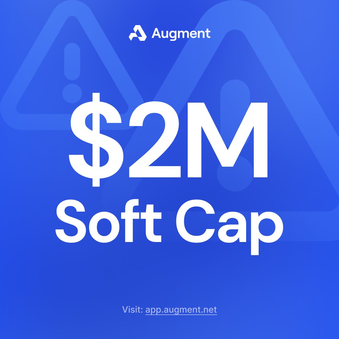 95% to 2m soft cap

Last call - multipliers are officially over

app.augment.net

Augment is ready to blast into TGE next

𝗙𝗼𝗹𝗹𝗼𝘄.
𝗟𝗶𝗸𝗲 + 𝗥𝗧.
𝗗𝗿𝗼𝗽 𝘄𝗮𝗹𝗹𝗲𝘁.