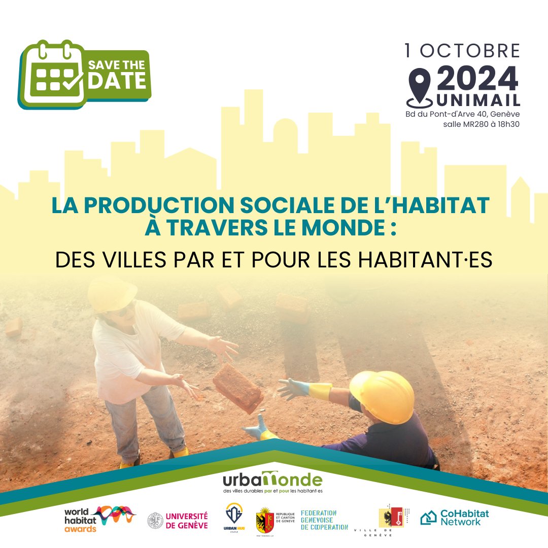 La production sociale de l’habitat à travers le monde: des villes par et pour les habitant·es ➡️Une conférence internationale ouverte au public le 1er octobre à 18:30 à UniMail en partenariat avec <a href="/WorldHabitat/">World Habitat</a>, <a href="/UNIGEnews/">Université de Genève</a> <a href="/UrbanHubUNIGE/">Urban Hub Genève</a>  et <a href="/VilleDeGeneve/">Ville de Genève</a>. <a href="/FGCooperation/">Fédération Genevoise</a>