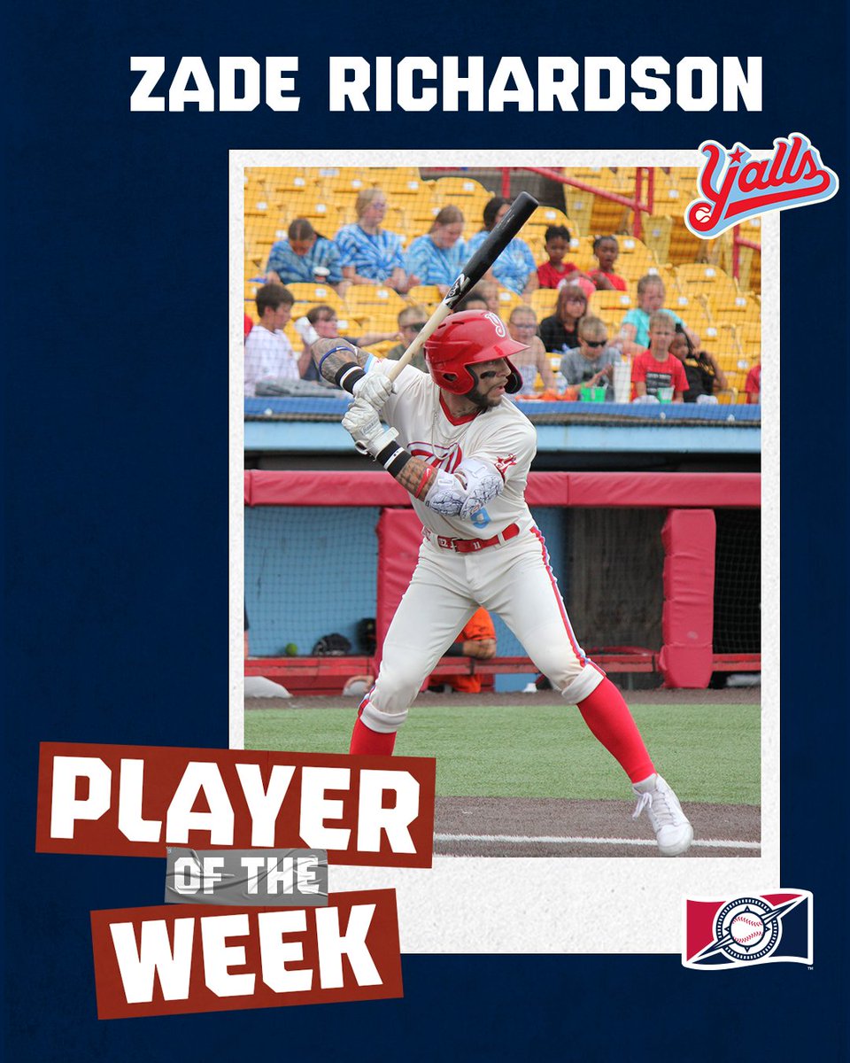 🏆 Introducing our Player of the Week! 🌟⚾️ Let's give it up for Zade Richardson from the Florence Y'alls! 👏🎉 #PlayeroftheWeek #FrontierLeague