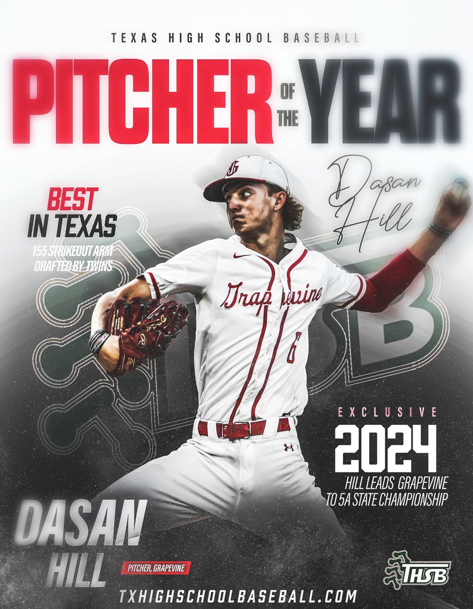 TxHSBaseball (@txhs_baseball) on Twitter photo THSB names Grapevine Sr LHP Dasan Hill as the Texas High School Baseball Pitcher of the Year.
<a href="/DasanHill/">Dasan Hill</a> <a href="/Gvinebaseball/">Mustang Baseball</a> <a href="/5ATxHSBaseball/">5ATxHSBaseball</a> THSB names Grapevine Sr LHP Dasan Hill as the Texas High School Baseball Pitcher of the Year.
<a href="/DasanHill/">Dasan Hill</a> <a href="/Gvinebaseball/">Mustang Baseball</a> <a href="/5ATxHSBaseball/">5ATxHSBaseball</a>