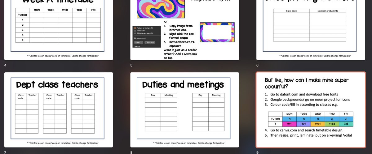 In the interest of not gatekeeping, heres a basic ppt on how to make mini timetables for lanyards.
 It's nothing revolutionary. But may save you 2 mins of working things out.
Link: tinyurl.com/3czvcp3s (download it as actual ppt and not open via google slides as it won't work)
