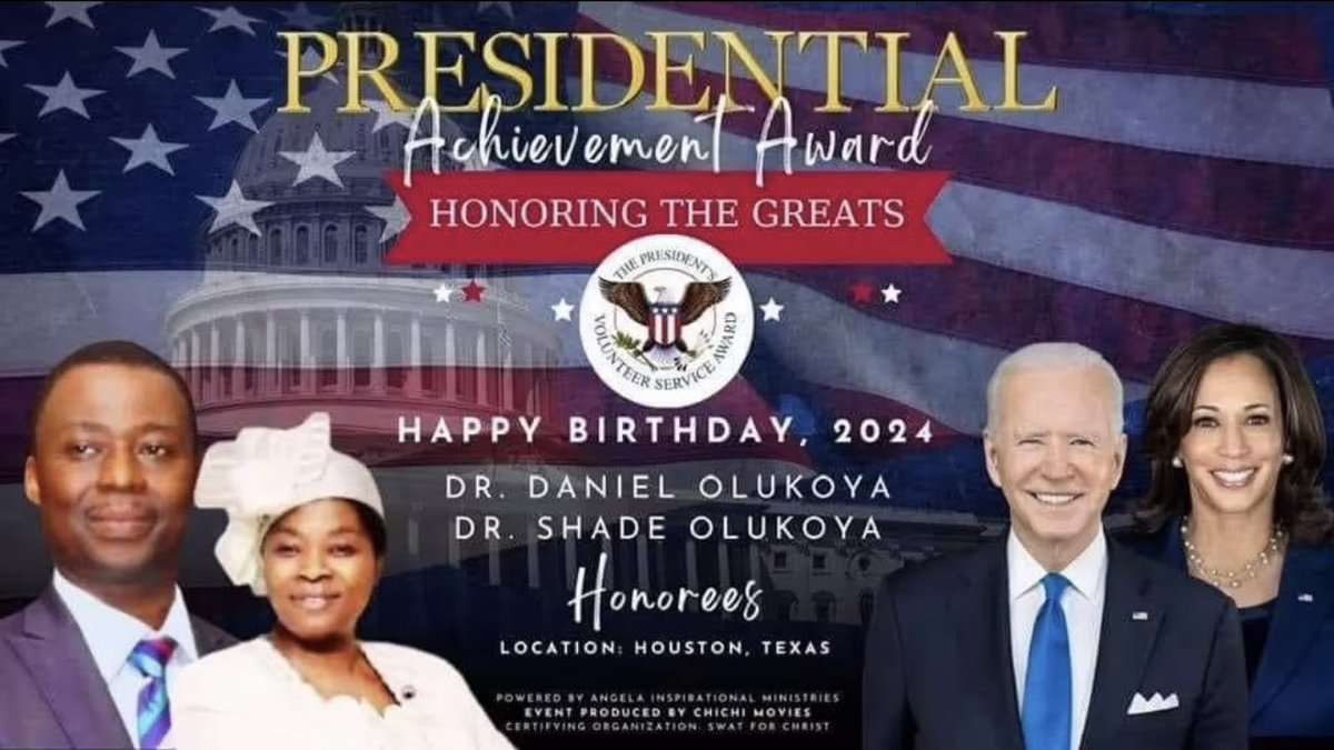 MFMWorldwide's tweet image. President Joe Biden of the United States, through his representative, awarded @REAL_DKOLUKOYA Dr. D. K. Olukoya and Dr. Mrs. Folashade Olukoya with the Presidential Achievement Award today in Houston, Texas. This honor recognizes the church exceptional leadership, selfless