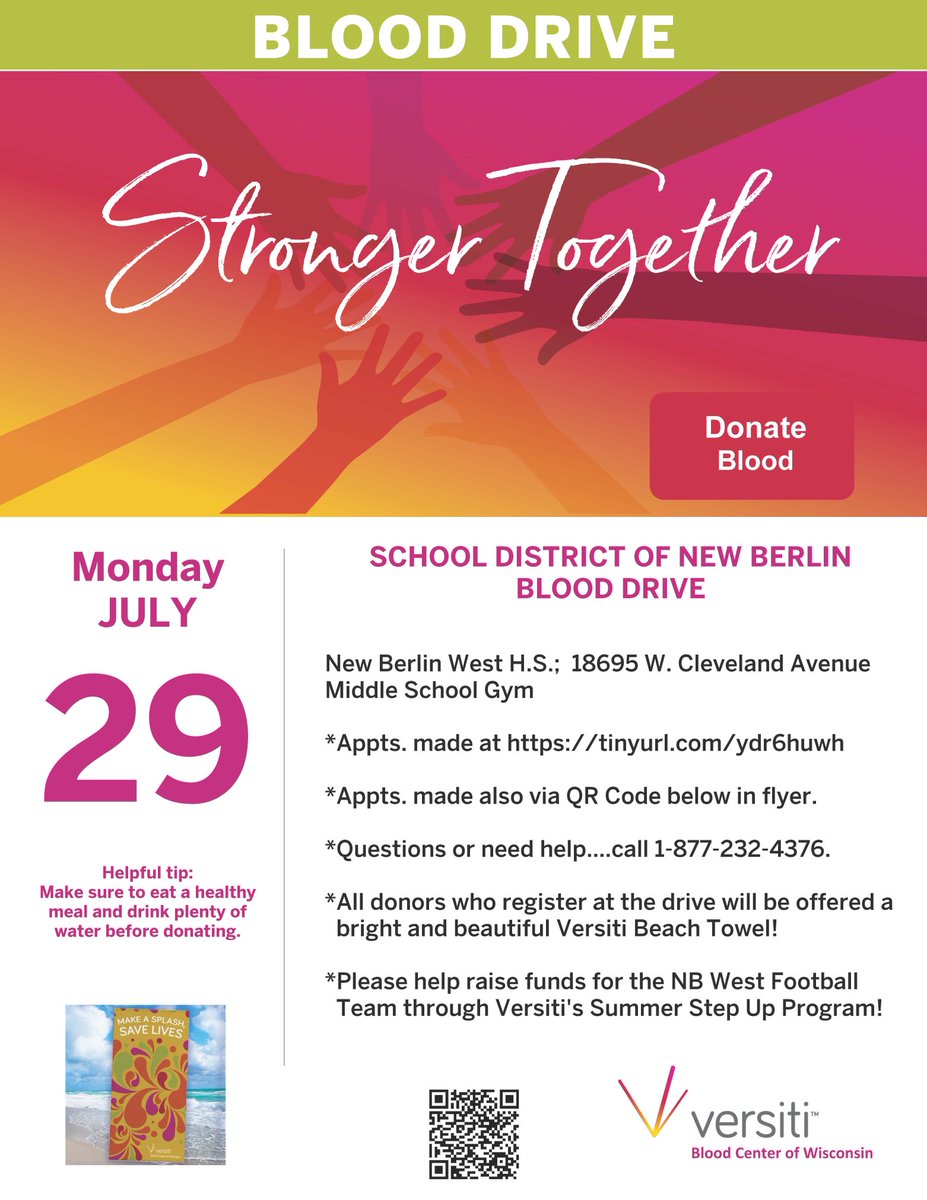 NBWFOOTBALL's tweet photo. Please consider helping us give back to the community!  Next week we host our Blood Drive and our goal is 50 donations to help impact 150 lives.  Sign up using the link or QR code to donate!  ⁦@NBWAthletics⁩ ⁦@WestSDNB⁩ ⁦@SDNBSchools⁩ https://t.co/p07cIda6El