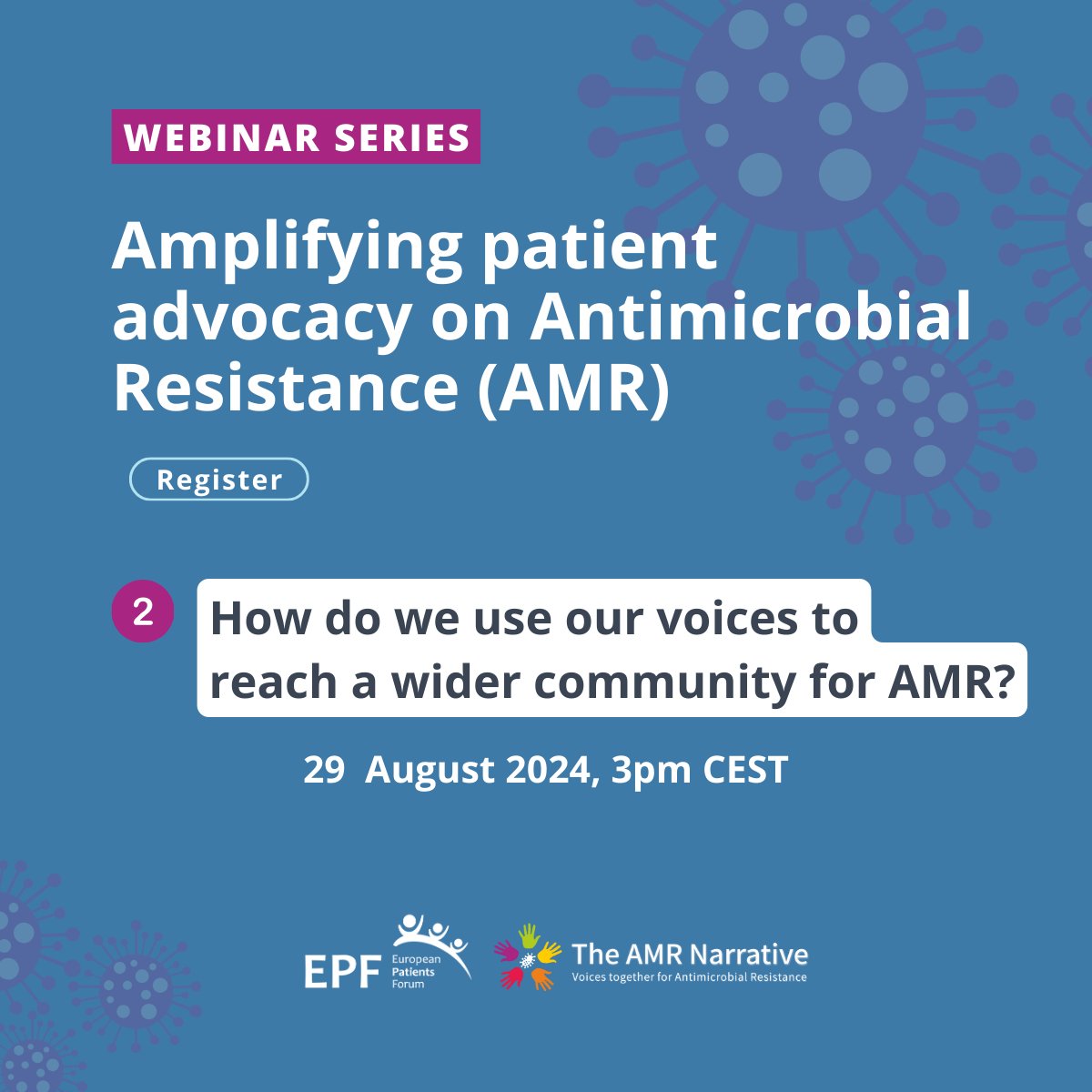 Even though I'm a patient with lived experience of #AntimicrobialResistance (#AMR), learning how to become an advocate was a process

📅 On 29 August, join us for our 2nd webinar co-hosted by <a href="/theAMRnarrative/">The AMR Narrative</a> &amp; <a href="/eupatientsforum/">European Patients' Forum</a> which focuses on how to use our voices to reach a