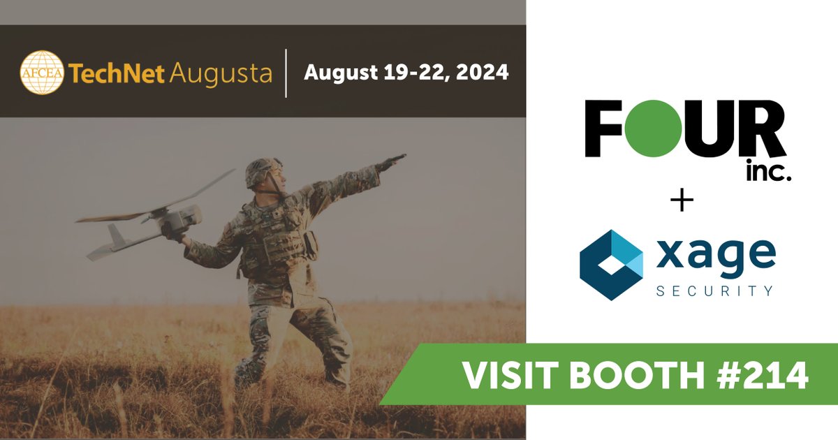 AFCEA TechNet Augusta is only a month away! If you're attending, please stop by Booth 214 to meet the Four Inc. team and our featured partner Xage Security! #XageSecurity #FourInc #AFCEATechNet #TechNetAugusta