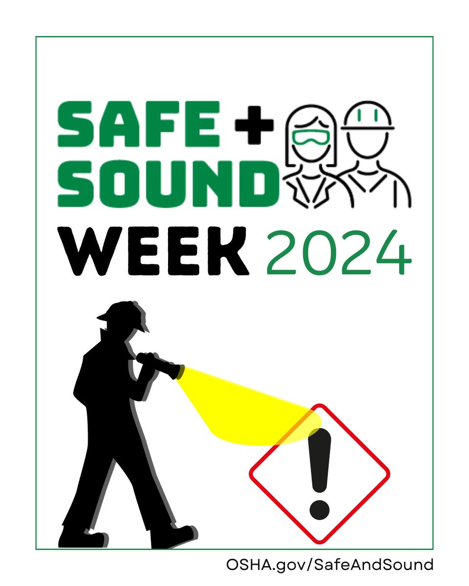 Be prepared to enhance safety and health in your workplace! Safe+Sound Week is almost here, and we're ready to help you make the most of it!

🔎👷🏾 Discover why participation matters and get practical tips on how to engage.

Sign up: osha.gov/safeandsoundwe…

#SafeAndSoundAtWork