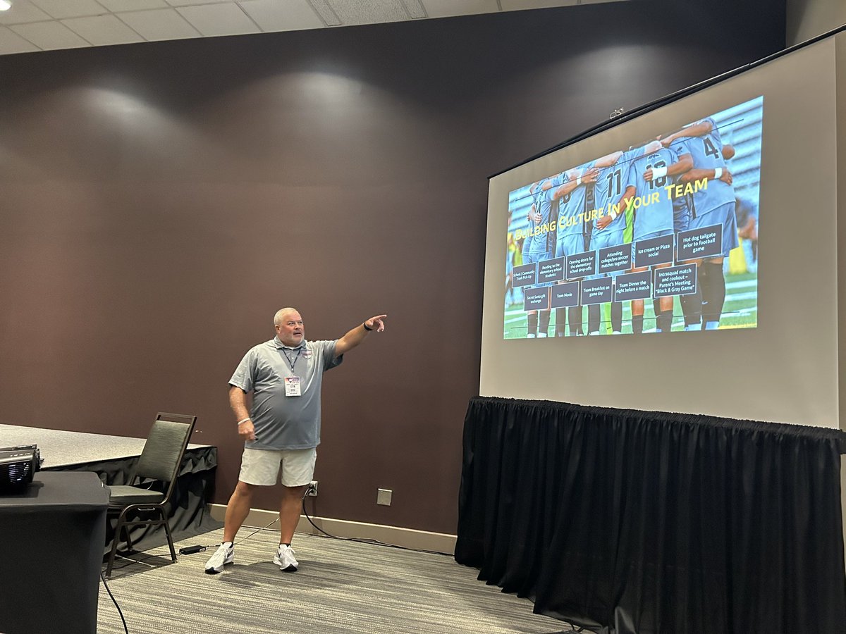 daveeas's tweet photo. 2024 SCACA All-Sports Clinic in its 76th Year. Coach @kpheise2 leading the morning SC High School Soccer Coaches Association session “Building and Maintaining a Successful High School Program” and the SCHSSCA Business Meeting. @CarolinaCoaches @schssca https://t.co/D9CNeyPihl
