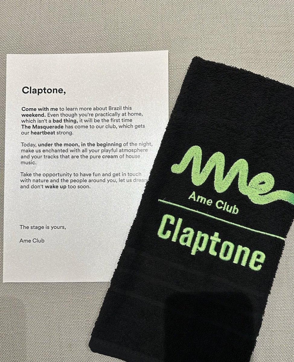 fun fact: vocês sabiam que escrevemos cartinhas personalizadas para cada DJ que passa nas casas? o <a href="/Claptone_/">Claptone</a> mostrou a dele no instagram 💚

(sim, usamos o nome das tracks no texto 🥰)