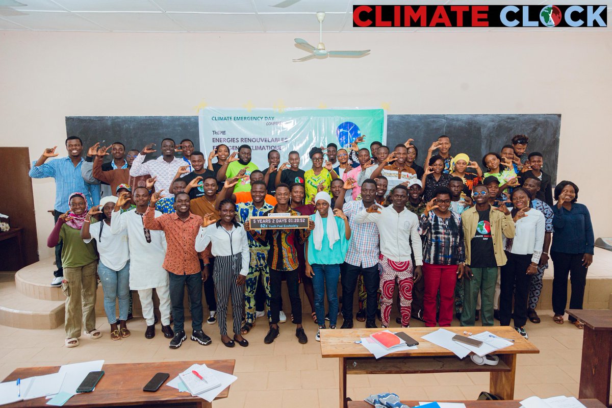 LogboMariam's tweet photo. CLIMATE EMERGENCY DAY

J'ai eu le plaisir de participer à la conférence des jeunes sur les énergies renouvelables et l'urgence climatique ce samedi 20 juillet à l'université d'Abomey-calavi organisé par #ClimateclockBénin.

#ActInTime
#ClimateClock
#ClimateEmergencyDay
#4Years https://t.co/N21hXjCKby
