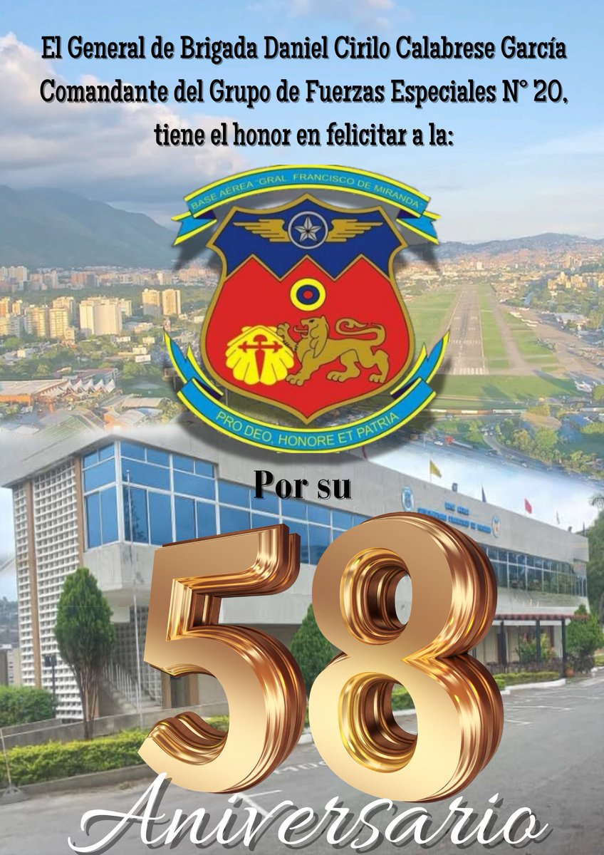 GRUFFEEAMB's tweet image. #22Jul Desde el @GRUFFEEAMB felicitamos en su 58° Aniversario a la Base Aérea Generalísimo Francisco de Miranda @BAGFM_AMB1.  Felicidades!! 🇻🇪