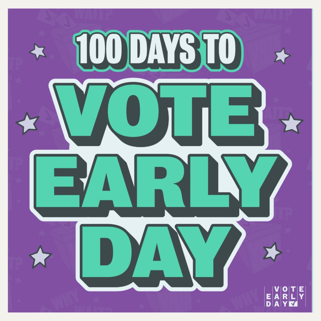 breukelenstrat's tweet photo. @VoteEarlyDay is only 100 days away! Join us as we prepare to empower voters, expand democracy &amp; make sure every citizen makes their voice heard this November! 

Learn more at https://t.co/tI9Ke2yD1u https://t.co/SoZ5zD4mT2