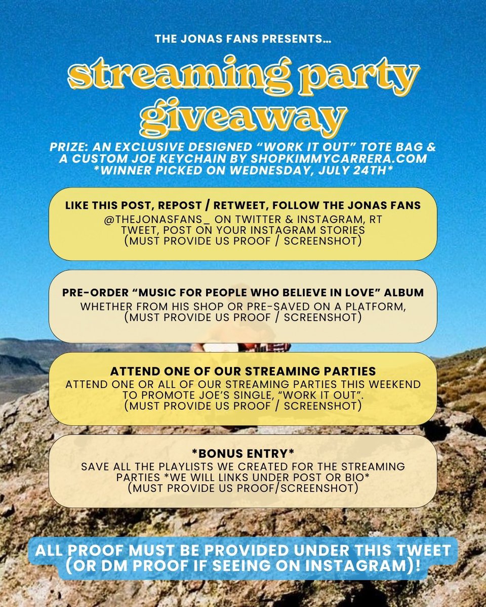 thejonasfans_'s tweet photo. Join us for DAY 3 of our “Work It Out” stream parties on @Stationhead! Whether you’re at work, home, school or vacay. Today’s theme is “THE FANS”! (Also last day of our giveaway to enter).

Go on https://t.co/Eo2w6pOlFg at 12pm PST / 3pm EST, let’s get to that 10K stream goal! 💛 https://t.co/TIWmkx87JE