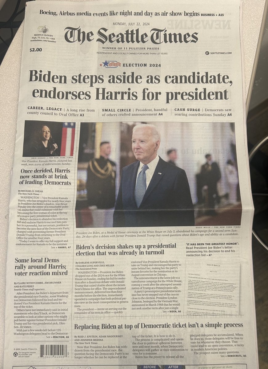 katecperez_'s tweet photo. A historic @seattletimes front for a historic weekend. Reaction interviews resulting from running around Seattle with @EmersonDrewes and @_aaliciaa03_ made it in a A1 story that I am so fortunate to have worked on with my fellow interns and reporters.

https://t.co/m2lZQM0to2 https://t.co/ZdcXVYhF9q