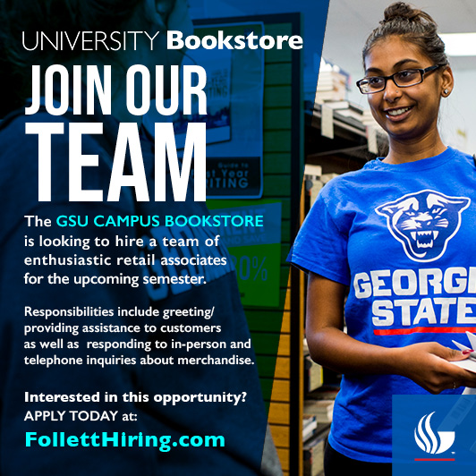 GSUCampusSrvcs's tweet image. Join our retail team at the GSU Bookstore! 
gsubookstore.com 
FolletHiring.com