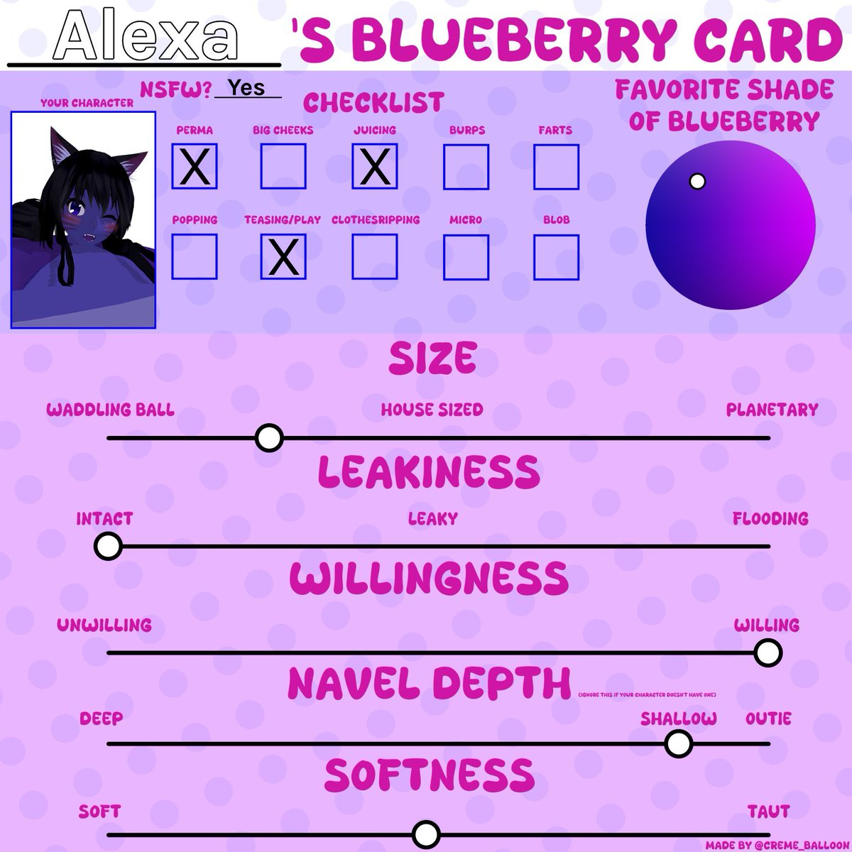 AlexaKuroneko's tweet photo. Here it is! My own blueberry card, nya~! 🫐💕

Template by @creme_balloon https://t.co/tznJNEZDHY