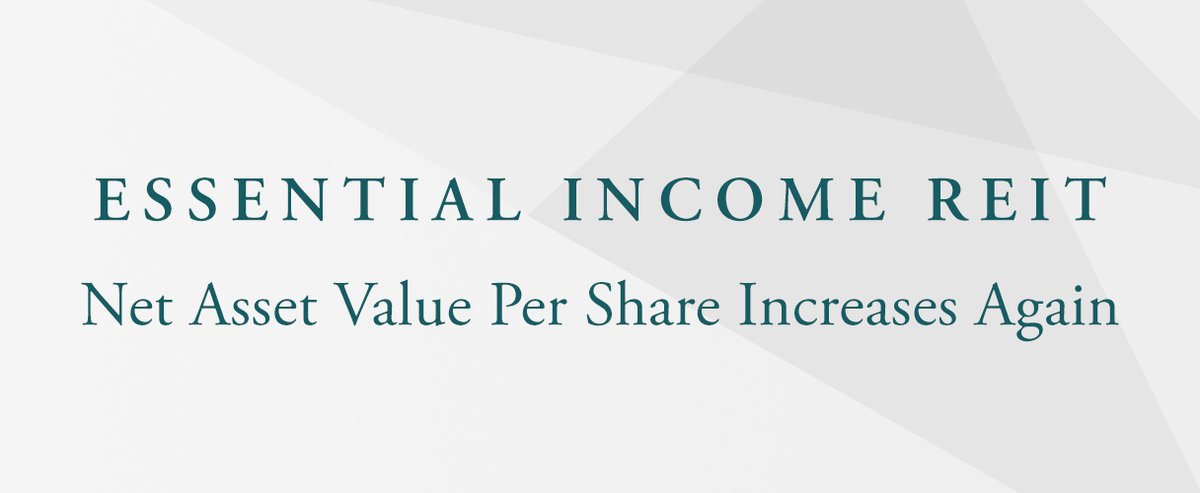 The Net Asset Value of our Essential Income #REIT has increased again to $27.26 per share, based on an independent real estate valuation of the REIT’s real estate by KPMG combined with its other assets and liabilities as of June 30, 2024

Read more: bit.ly/EIRNews-NAVInc…