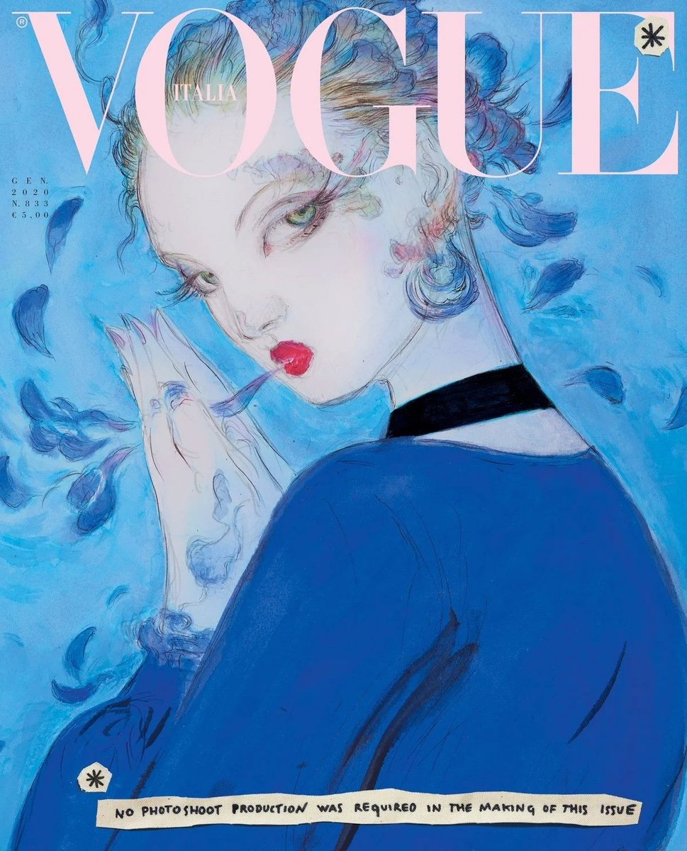 dearvotion's tweet photo. lindsey wixson in “rinascimento”, illustrated by yoshitaka amano for vogue italia, january 2020. https://t.co/FIjJAvEWHZ
