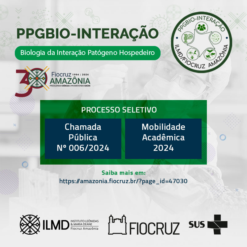 PPGBIO-Interação lança chamada interna para Mobilidade Acadêmica 

Saiba mais em: amazonia.fiocruz.br/?p=47058