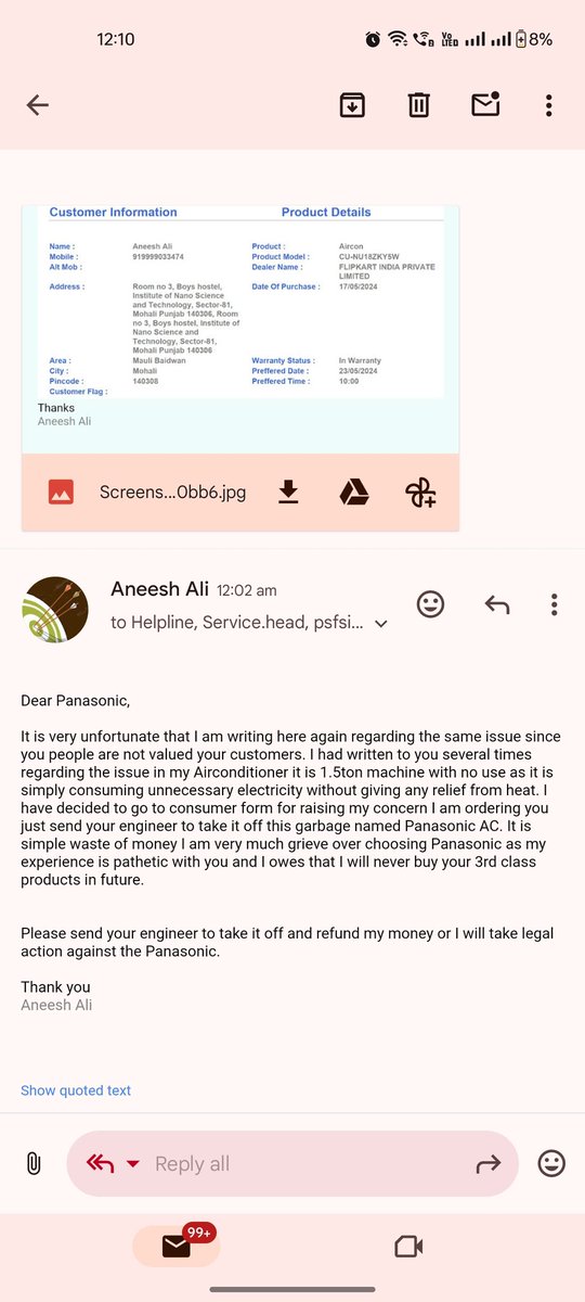 aneeshali95's tweet photo. @_Manish_Sharma_ Panasonic this is my experience with your cheap products and services. I hope you will step in and try to compensate for my loss as I feel you looted my money. Check screenshot FYI.  @PanasonicIndia
@jagograhakjago @panasonic @Panasonic_cp @Panasonic_CO_JP https://t.co/FuAaeVKB5d